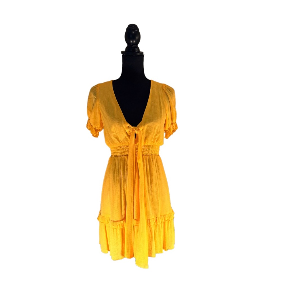 (NWT) One Clothing LA Ruffled Short Sleeve Yellow Tie-Front Mini Dress